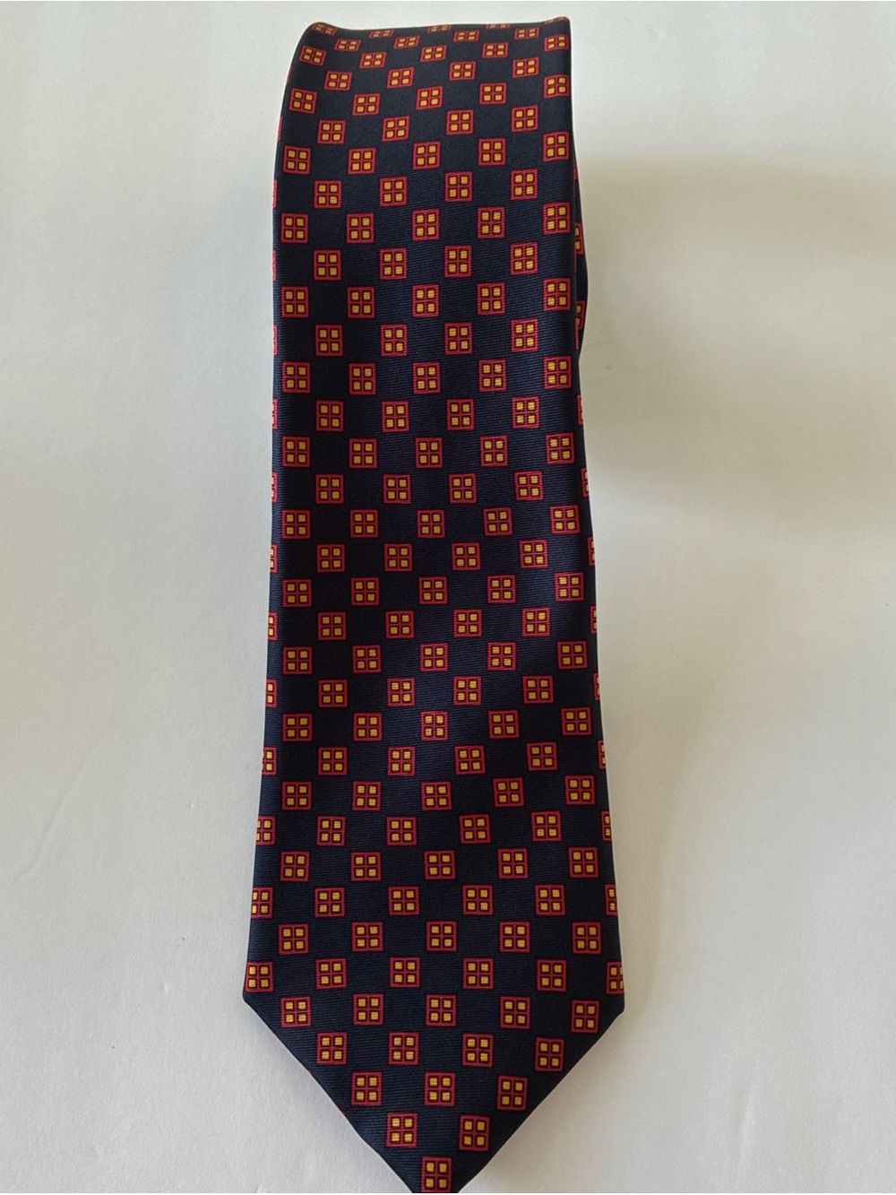 Aquascutum Men's Silk Navy & Red Geometric Pattern Tie - Vintage